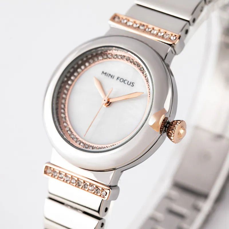 Silver Mother of Pearl Small Round Dial Watch for Women