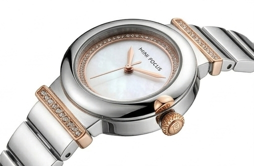 Silver Mother of Pearl Small Round Dial Watch for Women