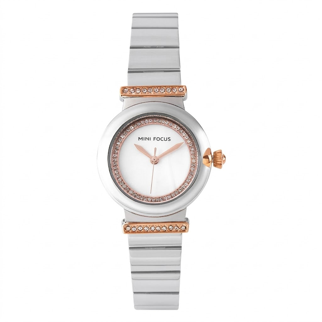 Silver Mother of Pearl Small Round Dial Watch for Women