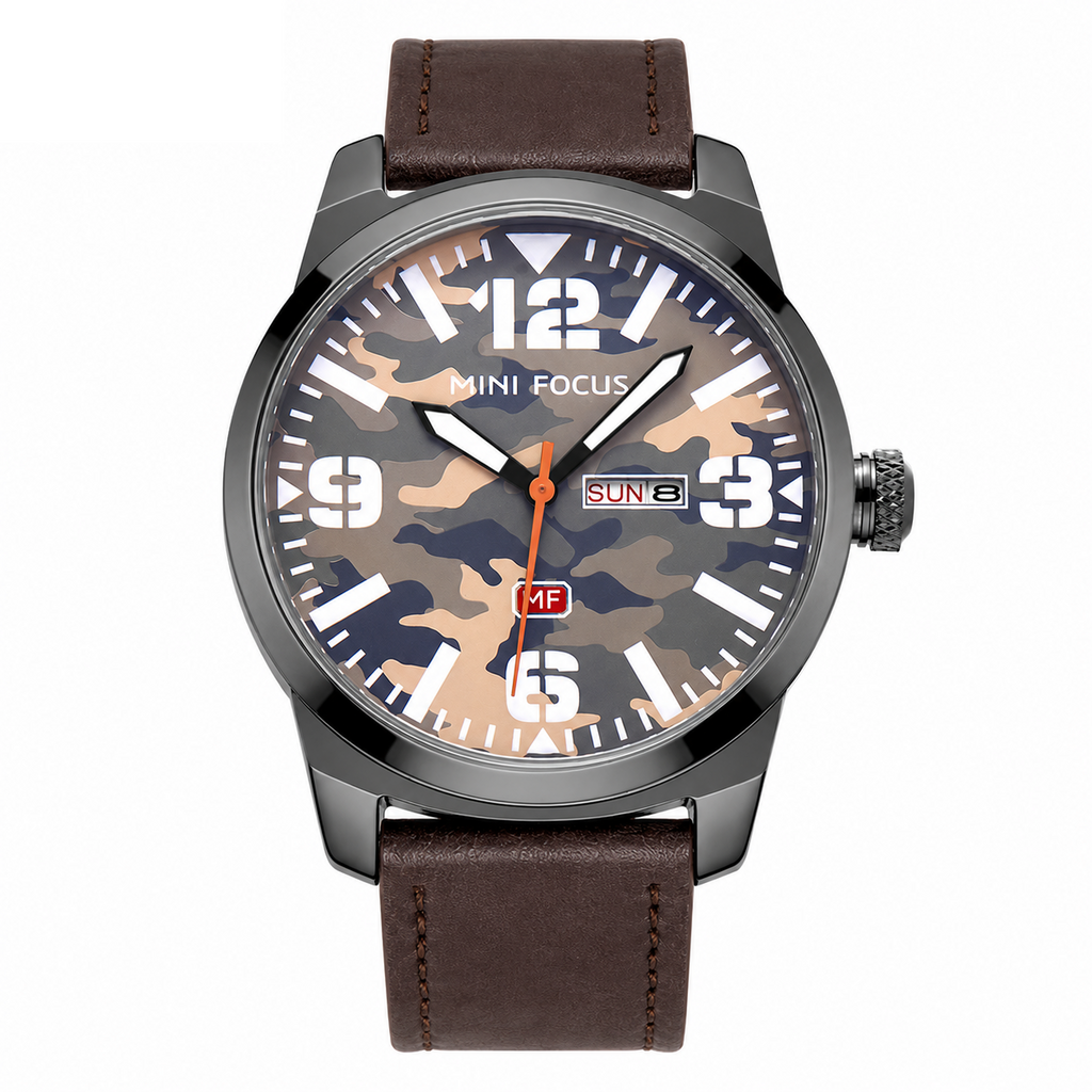 Beige Camouflage Dial Leather Watch for Men
