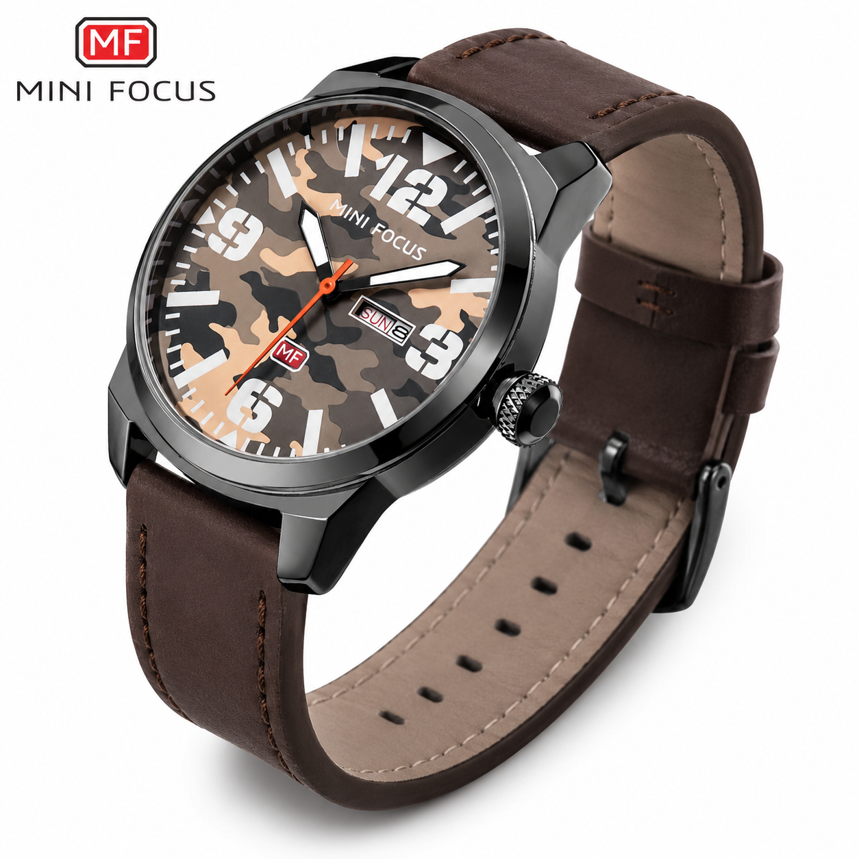 Beige Camouflage Dial Leather Watch for Men