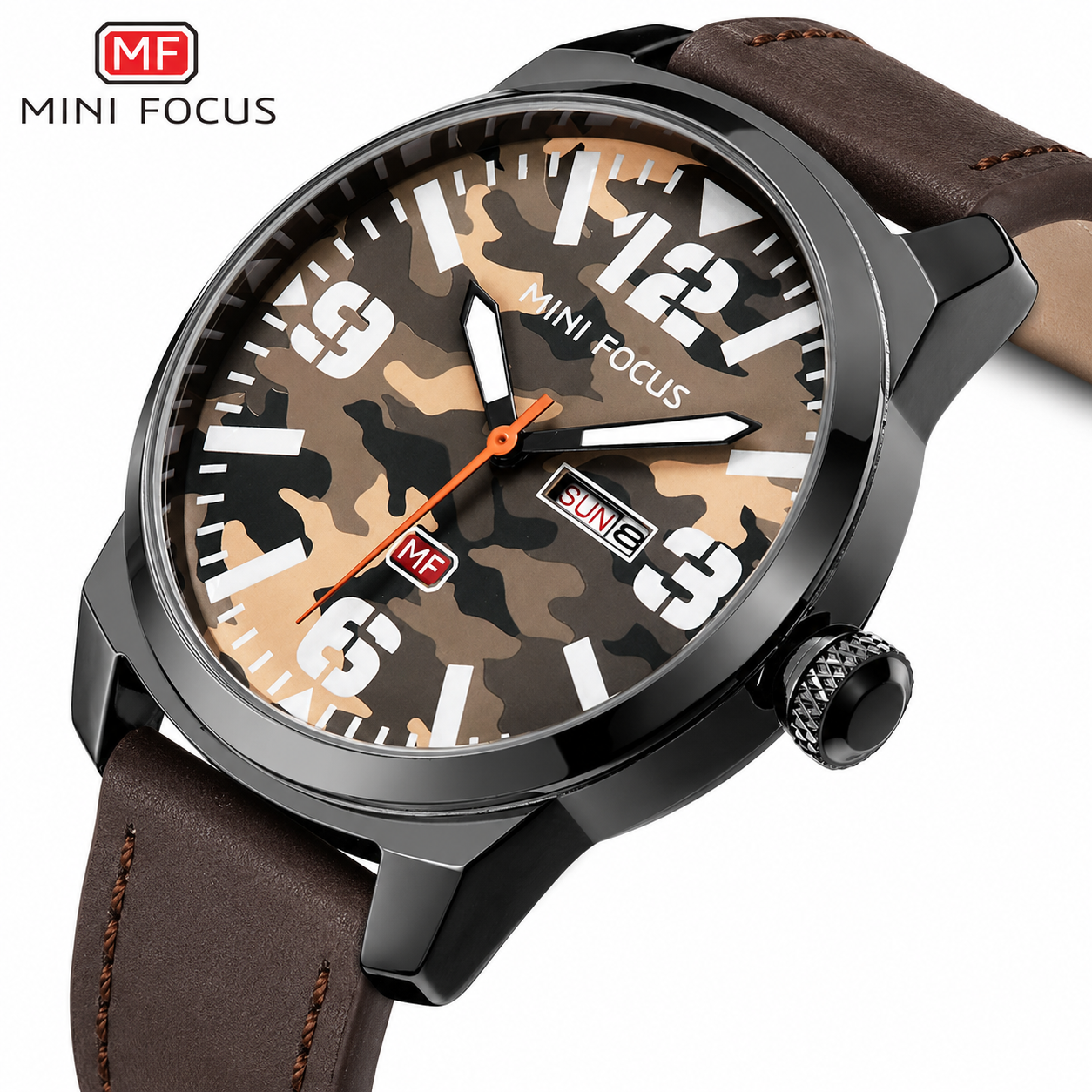 Beige Camouflage Dial Leather Watch for Men