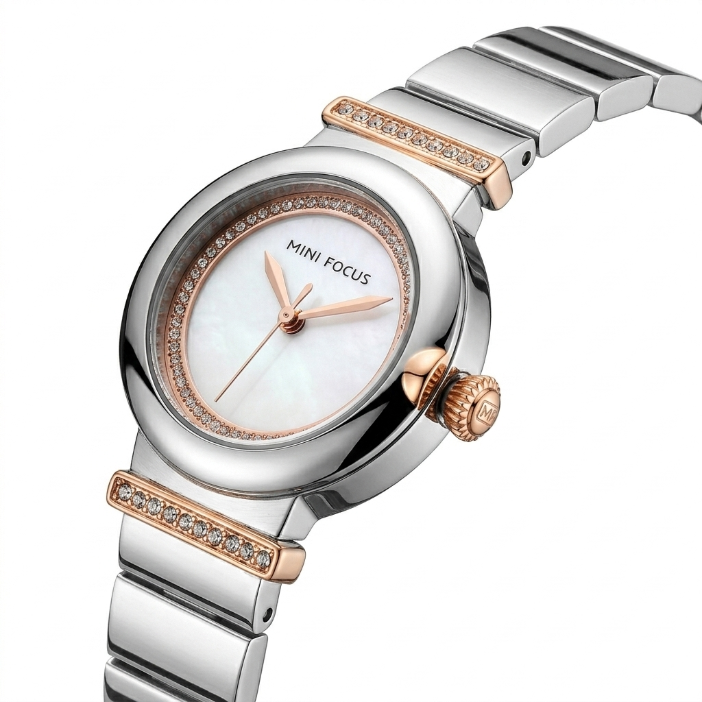 Silver Mother of Pearl Small Round Dial Watch for Women