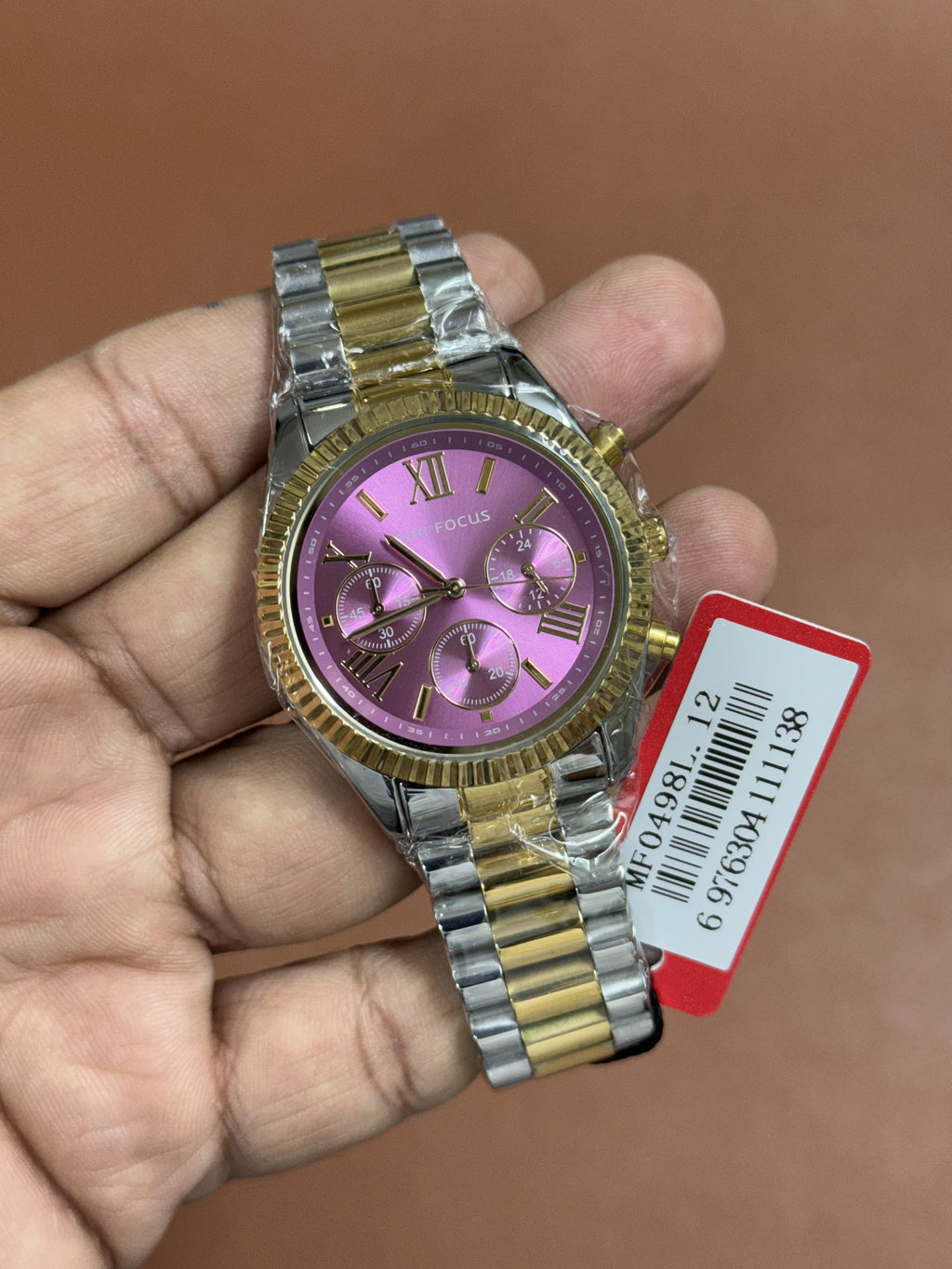 Mini Focus MF0498L.12 Luxe Chronograph – Amethyst Regal Dial with Silver-Gold Two-Tone Bracelet