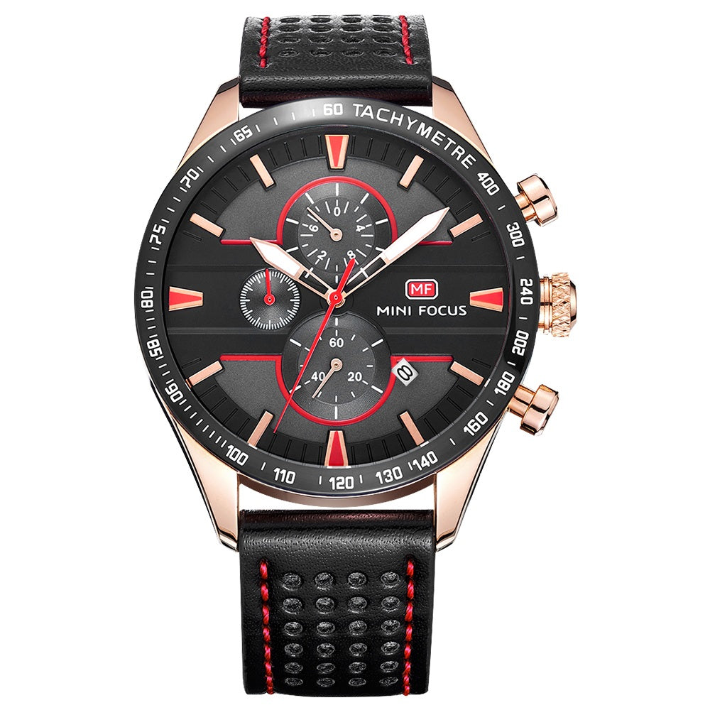 Red Black Dial Leather Watch for Men
