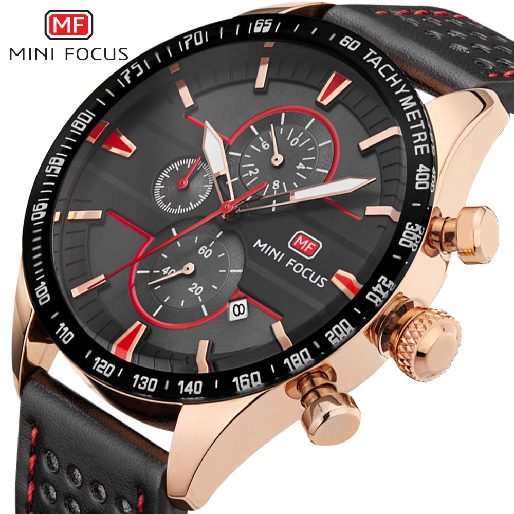 Red Black Dial Leather Watch for Men