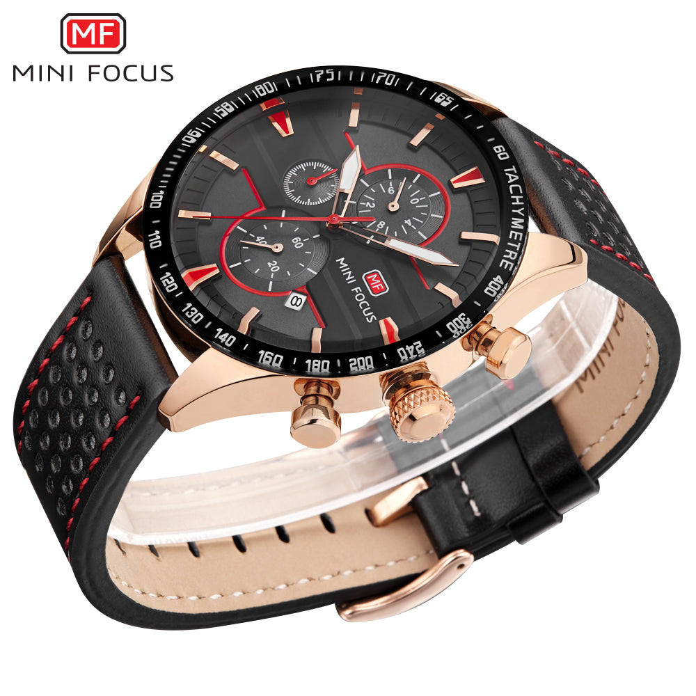 Red Black Dial Leather Watch for Men