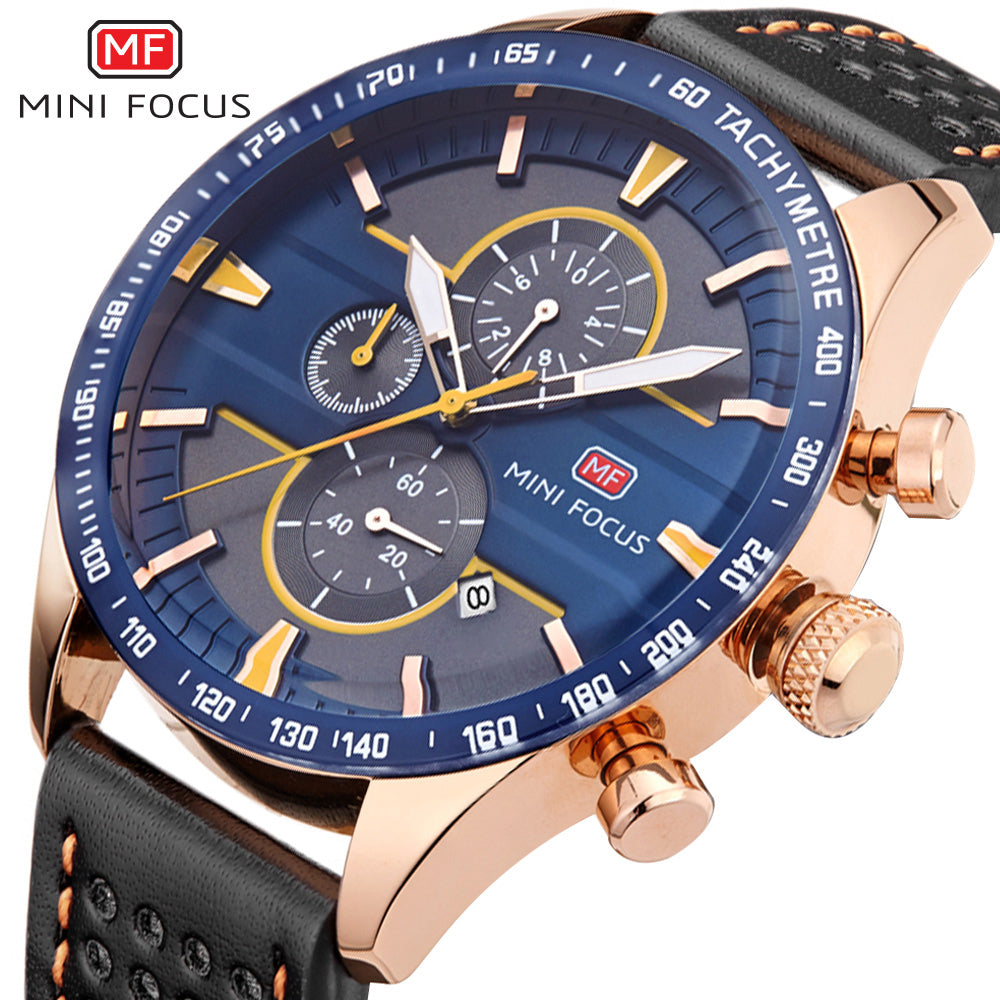 Blue Dial Leather Watch for Men