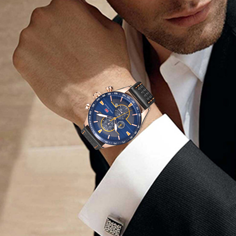 Blue Dial Leather Watch for Men