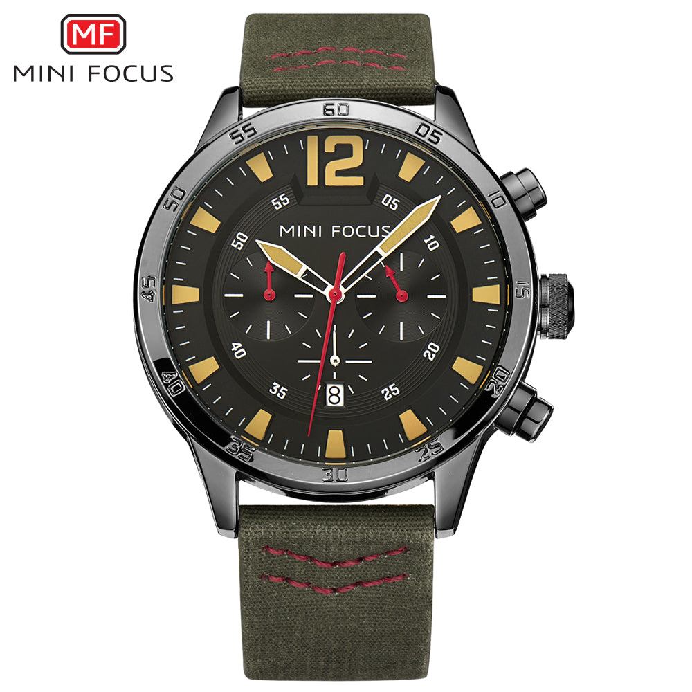 Mini Focus MF0006G.04 Classic Leather Watch for Men Chronograph Dial Date Display