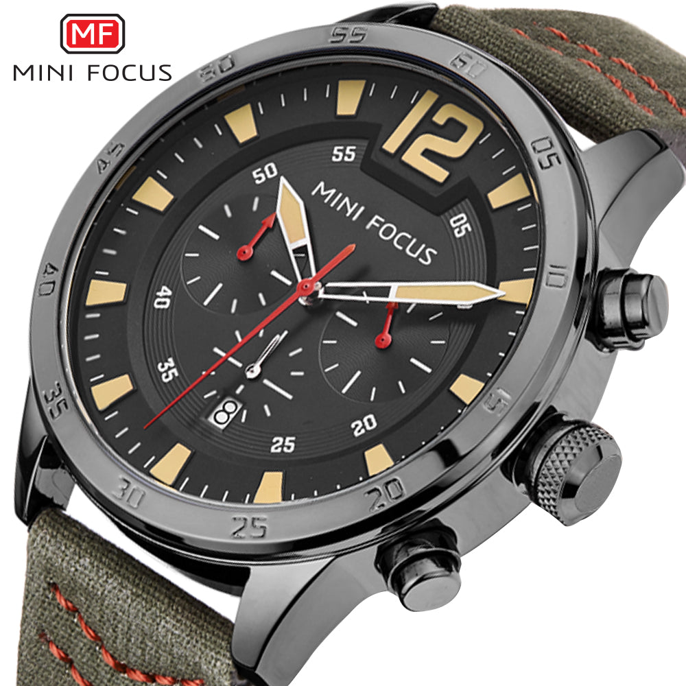 Mini Focus MF0006G.04 Classic Leather Watch for Men Chronograph Dial Date Display