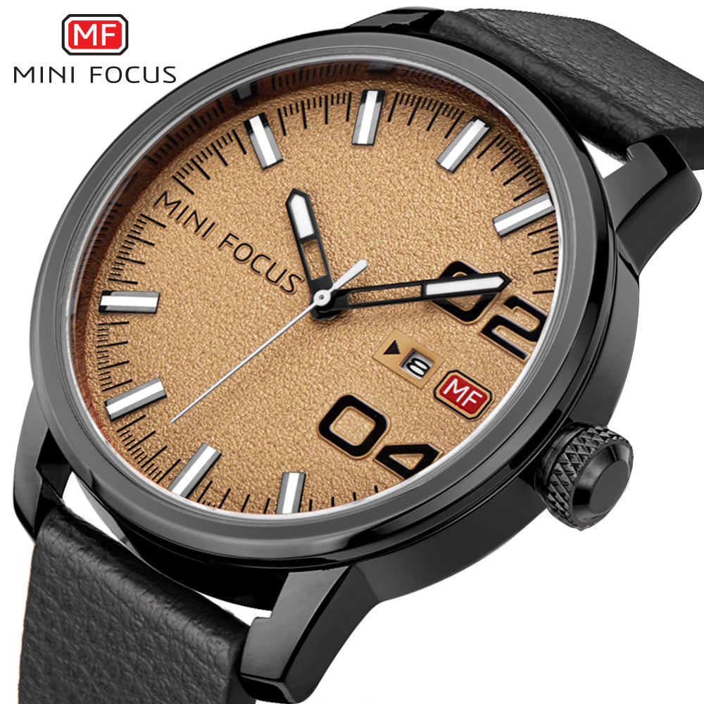Classic Leather Watch for Men - Earth Dial With Date Display