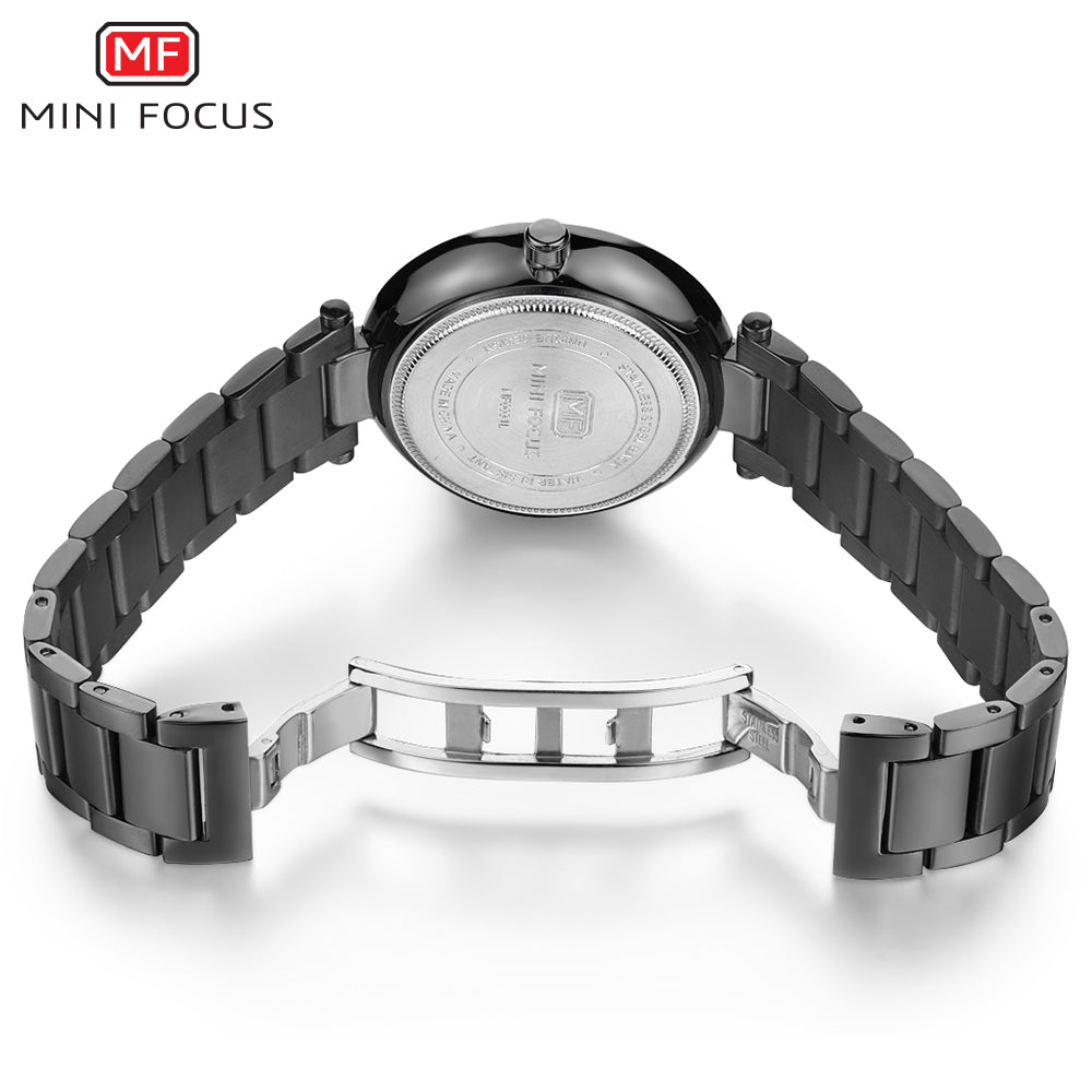 Mini Focus MF0031L.02 Midnight Glam Crystal Edition – Black Dial Women’s Elegant Watch with Gold Accents