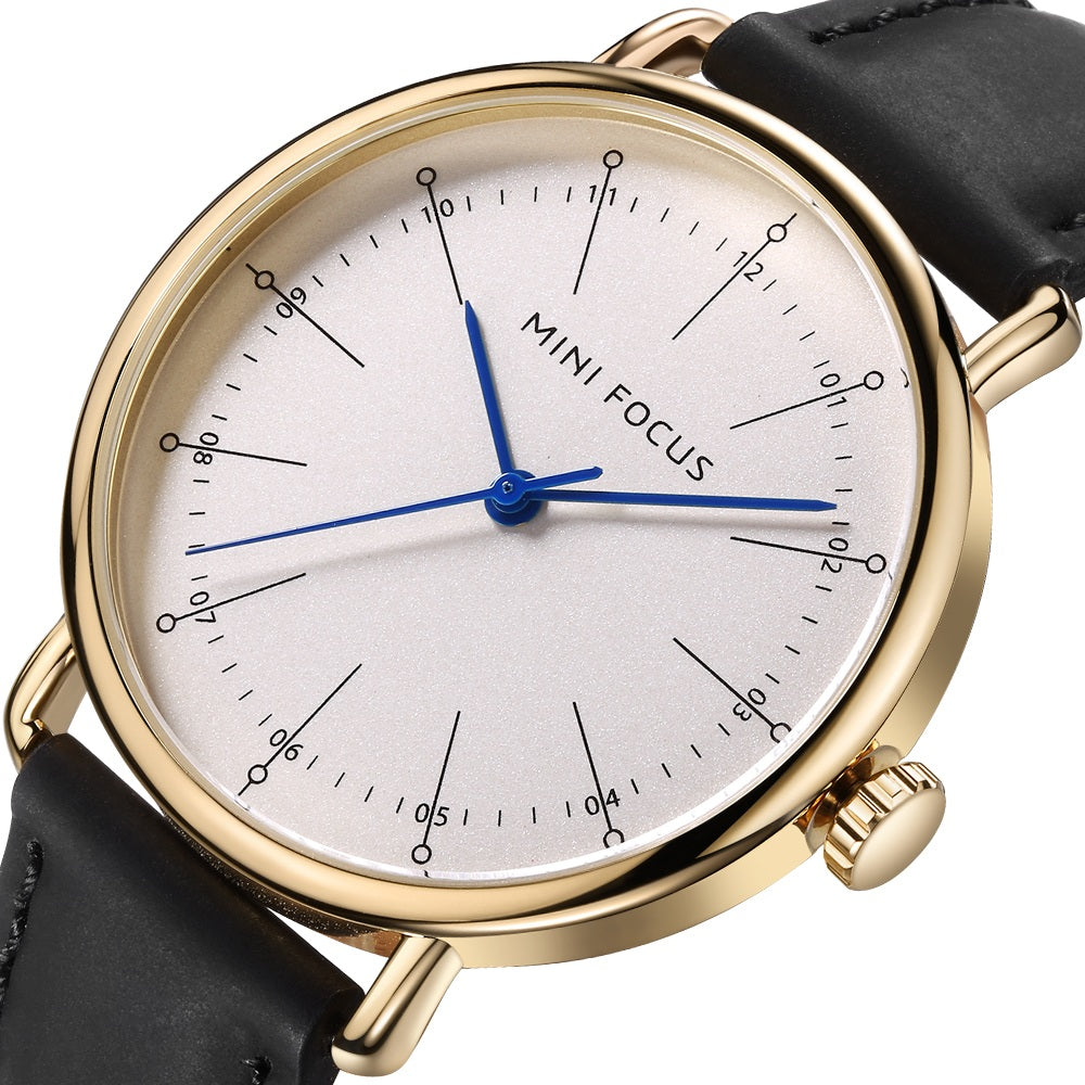 Mini Focus MF0056G.02 Black Leather Watch for Men with White Dial Blue Hands