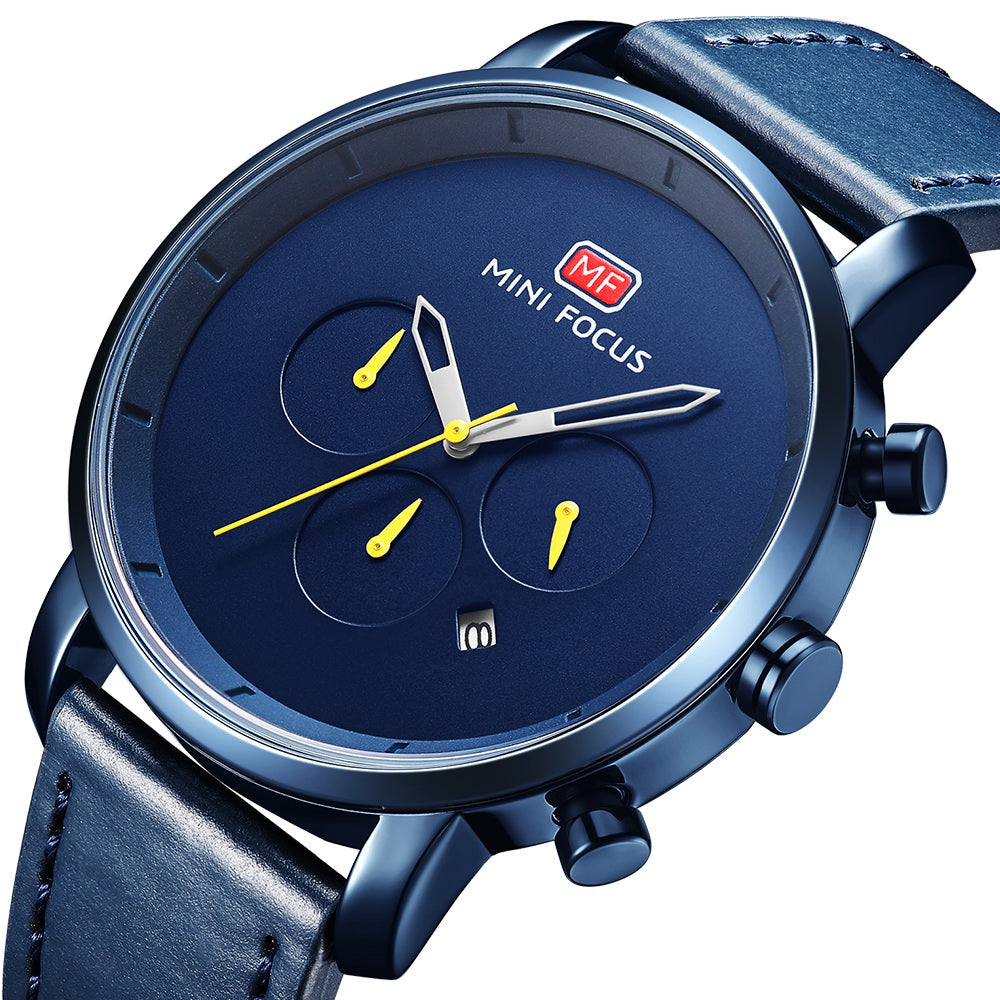 Mini Focus MF0102G.04 Monochrome Blue Dial with Minimalist Markers and Contrast Yellow Hands