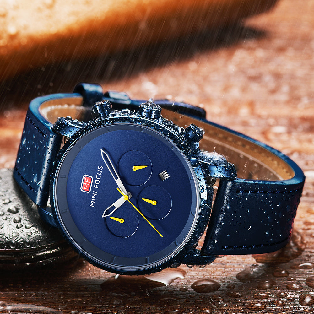 Mini Focus MF0102G.04 Monochrome Blue Dial with Minimalist Markers and Contrast Yellow Hands