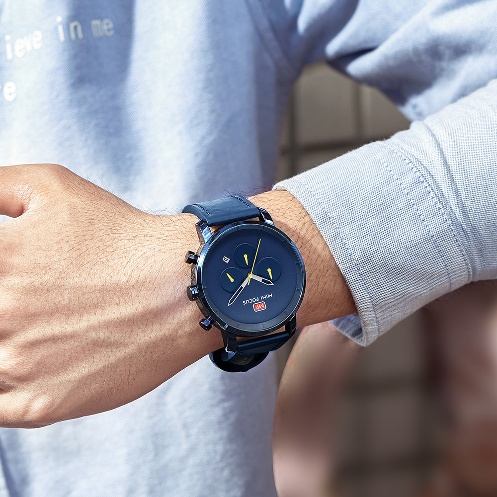 Mini Focus MF0102G.04 Monochrome Blue Dial with Minimalist Markers and Contrast Yellow Hands