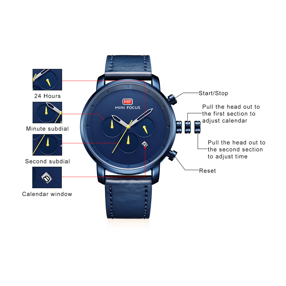Mini Focus MF0102G.04 Monochrome Blue Dial with Minimalist Markers and Contrast Yellow Hands