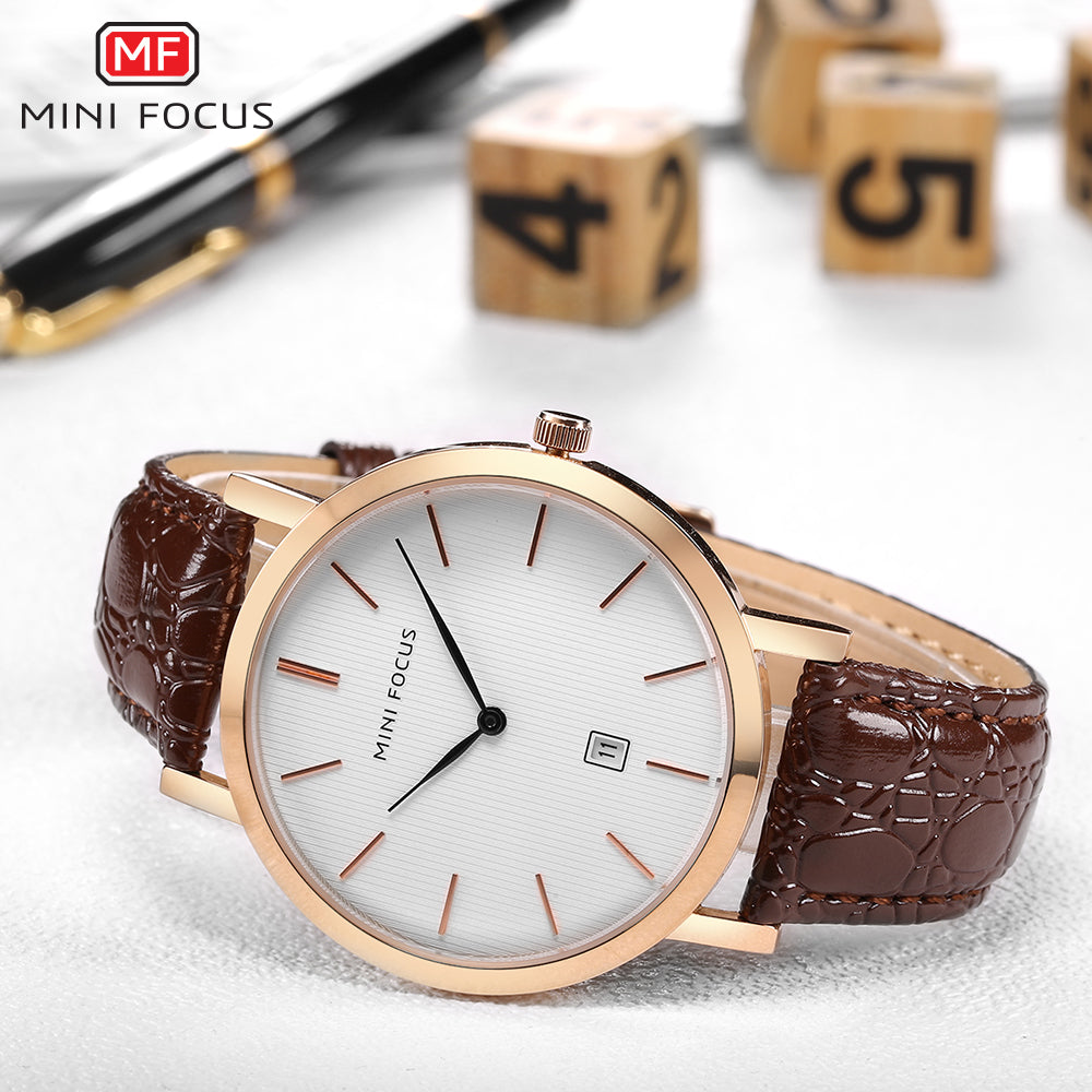 Minimalist White Dial Vintage Leather Watch for Men