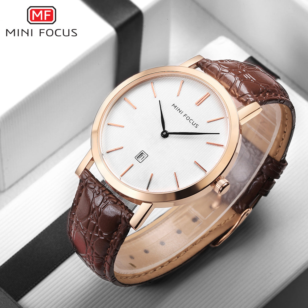 Minimalist White Dial Vintage Leather Watch for Men