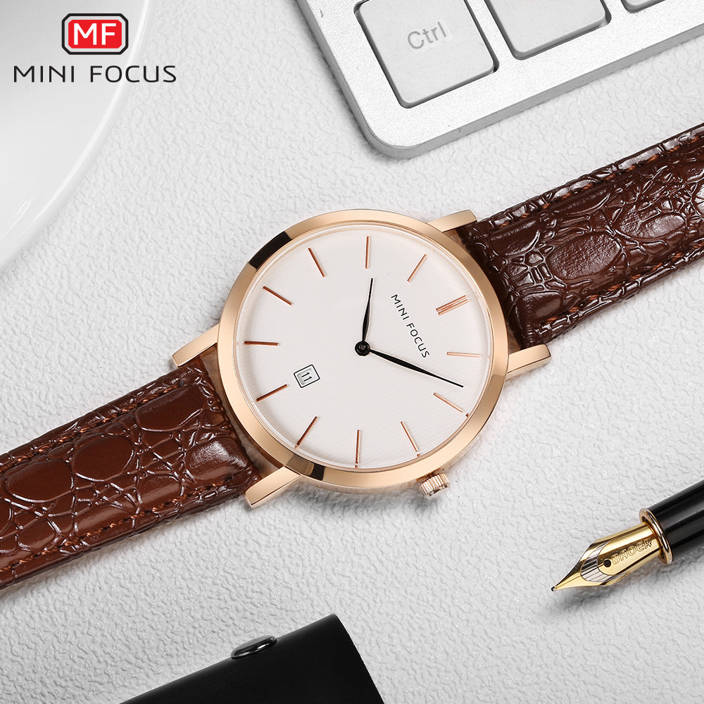 Minimalist White Dial Vintage Leather Watch for Men