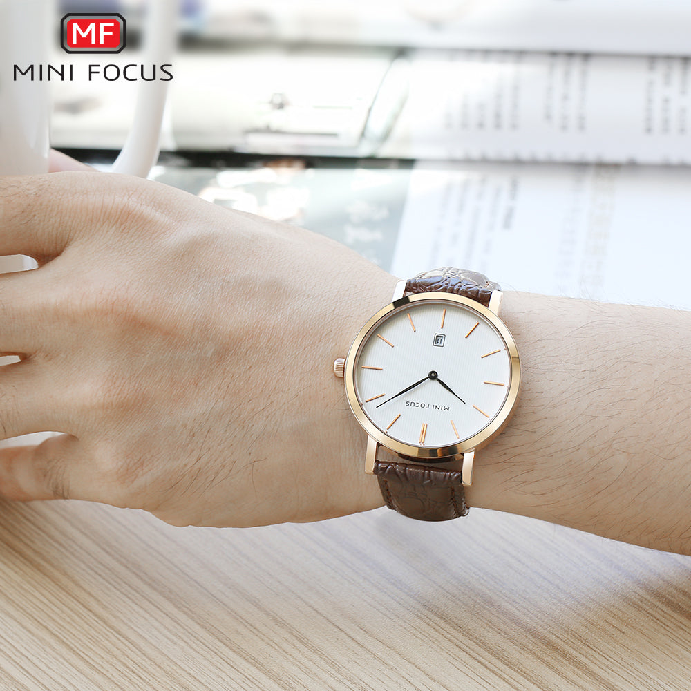 Minimalist White Dial Vintage Leather Watch for Men