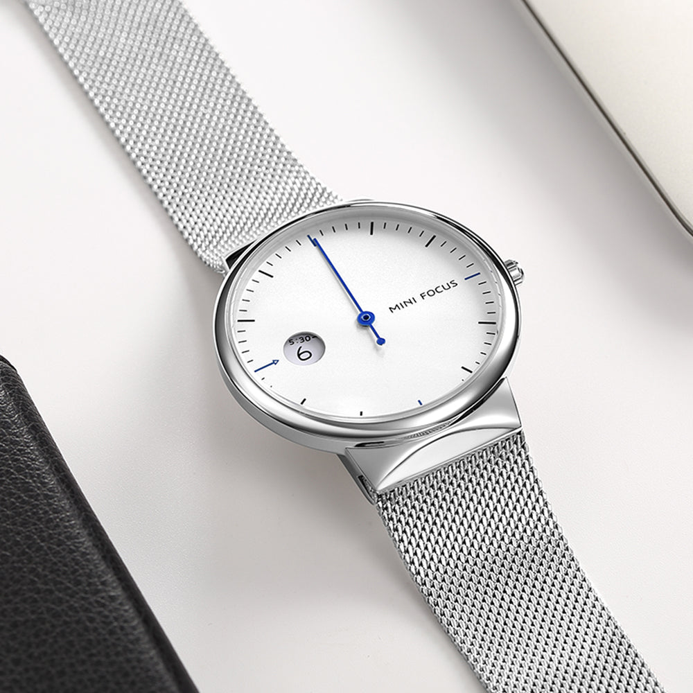 Mini Focus MF0182G.01 One Hand Watch with Date and Hour display - Silver