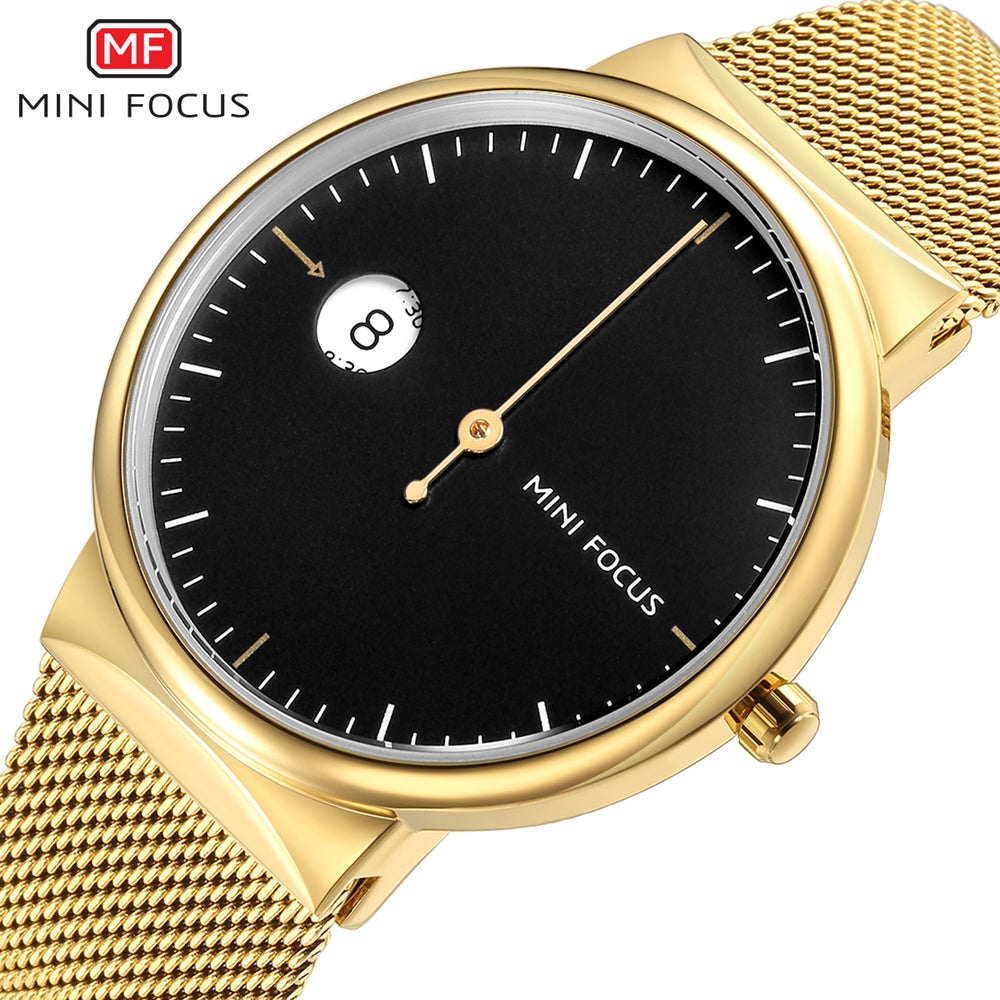 Mini Focus MF0182G.04 One Hand Watch with Date and Hour display - Gold
