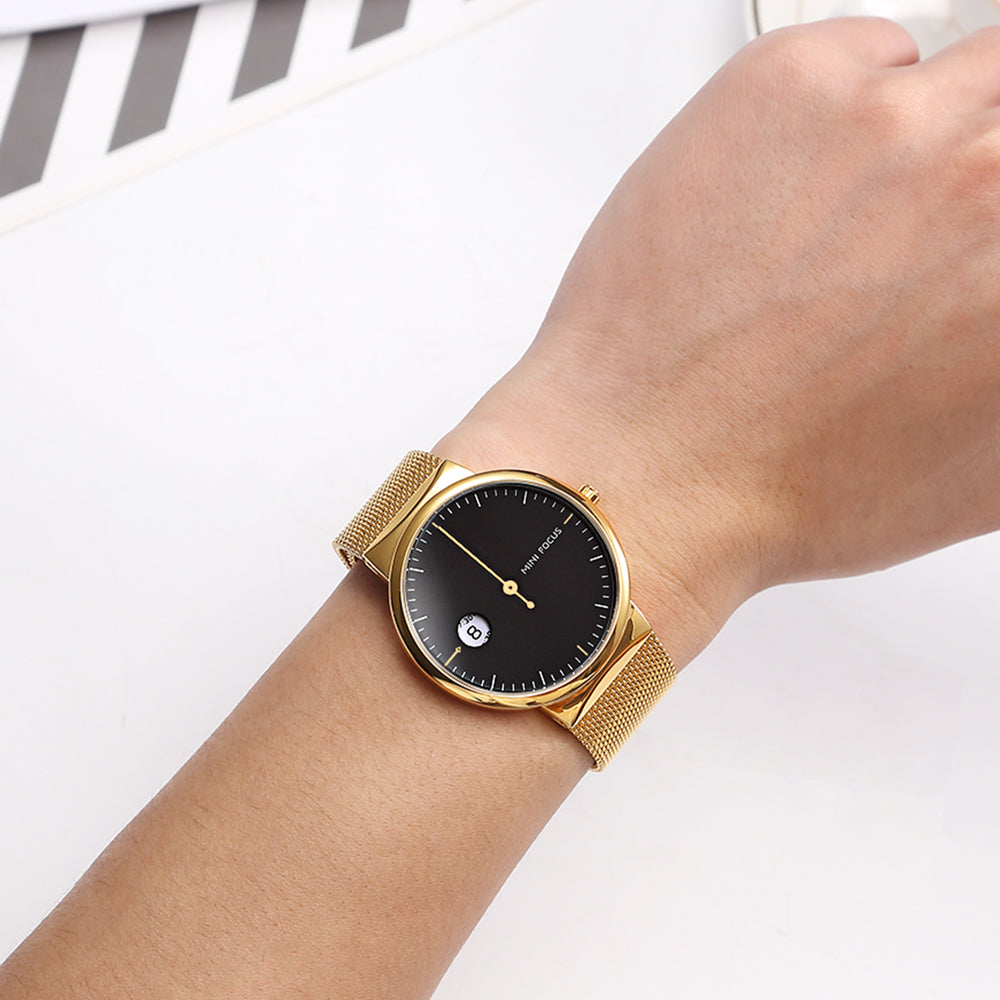 Mini Focus MF0182G.04 One Hand Watch with Date and Hour display - Gold
