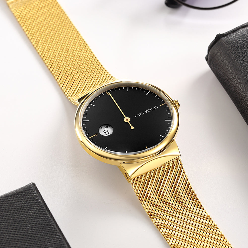 Mini Focus MF0182G.04 One Hand Watch with Date and Hour display - Gold