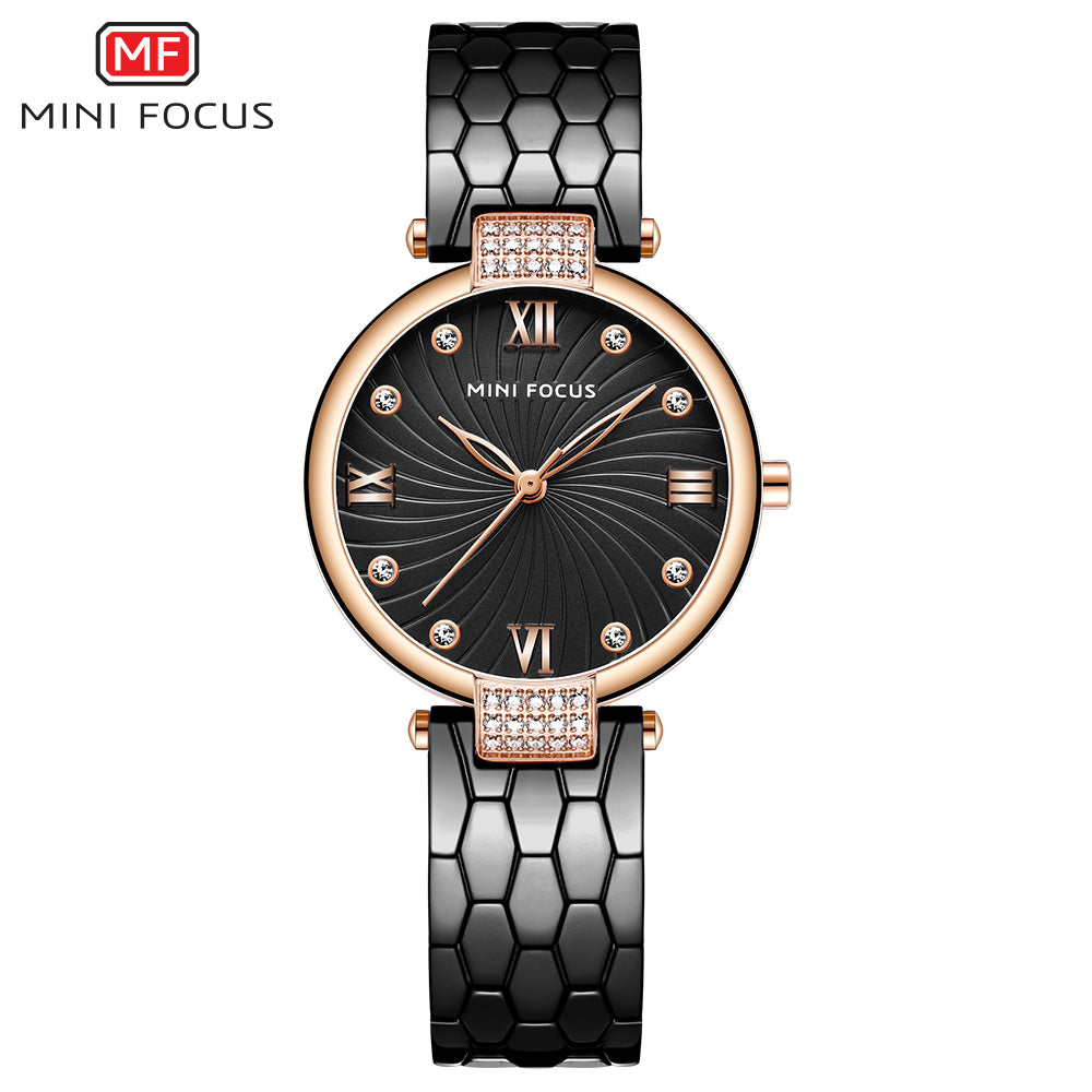 Mini Focus MF0186L.03 Black Crystal Wave Watch with diamonds