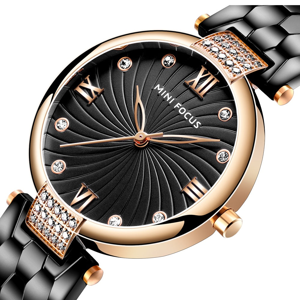 Mini Focus MF0186L.03 Black Crystal Wave Watch with diamonds