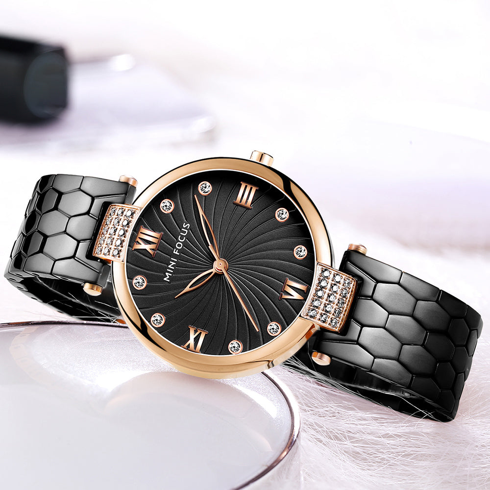 Mini Focus MF0186L.03 Black Crystal Wave Watch with diamonds