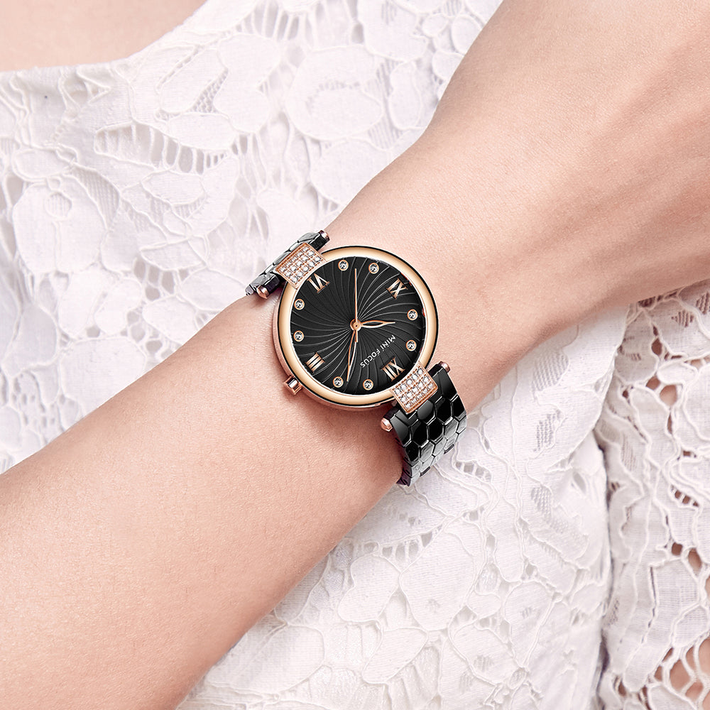 Mini Focus MF0186L.03 Black Crystal Wave Watch with diamonds