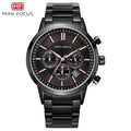 Mini Focus MF0188G.01 Chronograph – Matte Black Steel with Rose Gold Accents, Triple Sub-Dial & Date Display