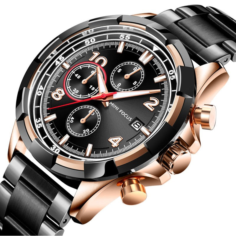 Mini Focus MF0198G.02 Phantom Black Chronograph Silver Case with Date display
