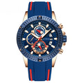 Mini Focus MF0244G.01 Men's Luxury Sports Chronograph Watch – Textured Blue Dial with Rose Gold Accents, Multi-Layer Chronograph Display and Bold Silicone Strap
