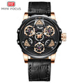 Mini Focus MF0249G.03 Black Skeleton Dial Grey Leather Strap Luxury Chronograph Watch