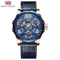 Mini Focus MF0249G.04 Blue Skeleton Dial Blue Leather Strap Rose Gold Case Mechanical Watch