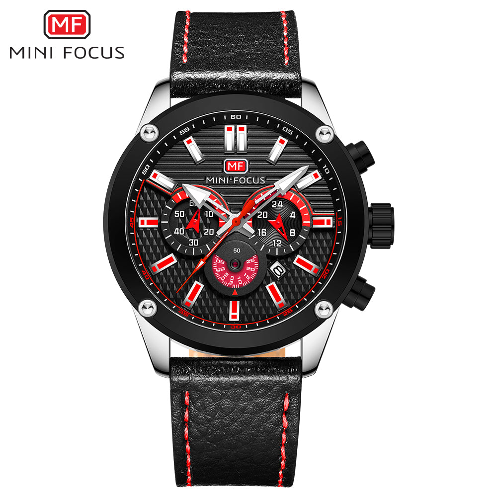 Mini Focus MF0288G.01 Leather Watch for Men with Red Chronograph Dial
