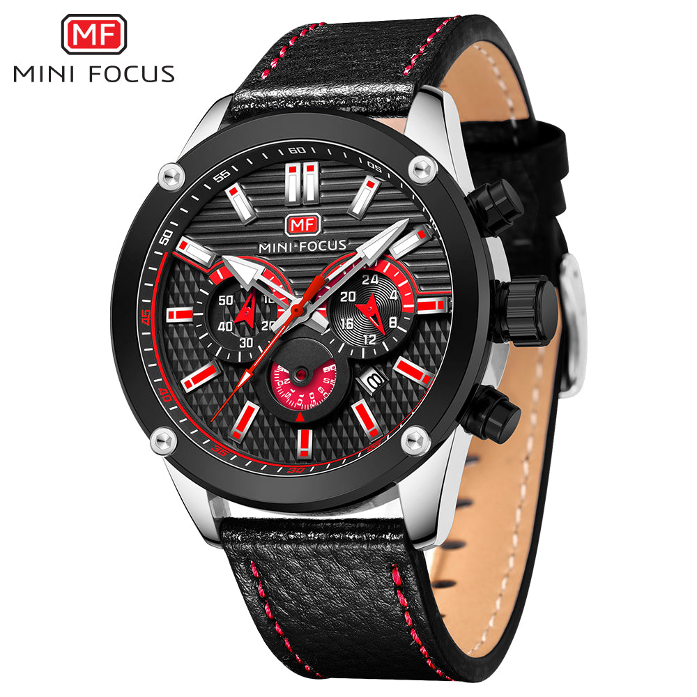 Mini Focus MF0288G.01 Leather Watch for Men with Red Chronograph Dial