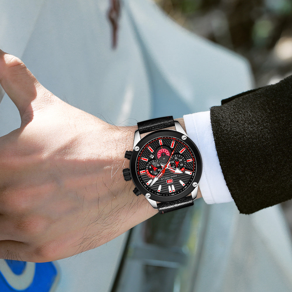 Mini Focus MF0288G.01 Leather Watch for Men with Red Chronograph Dial