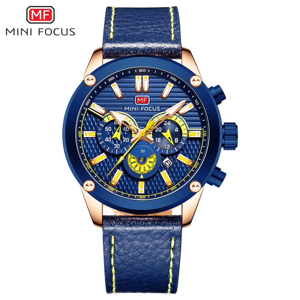 Mini Focus MF0288G.02 Racing-Inspired Blue Chronograph with Leather Strap