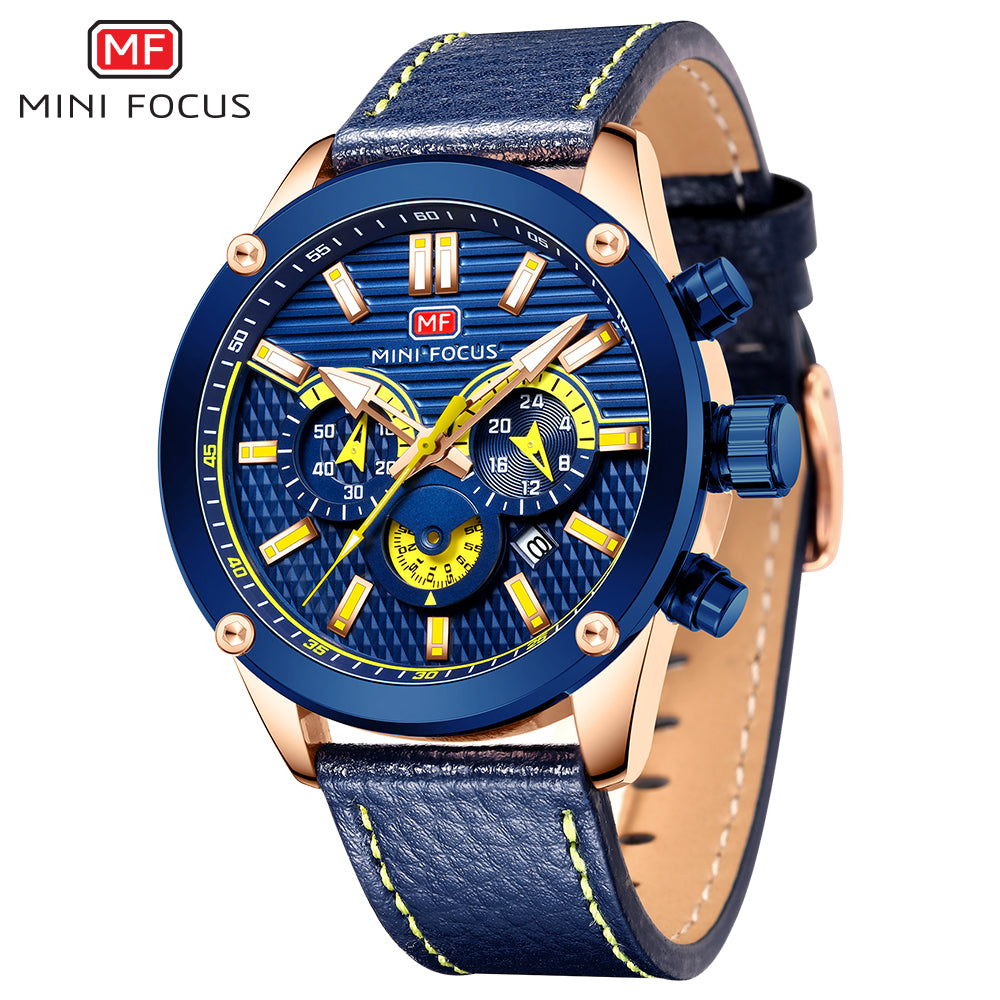 Mini Focus MF0288G.02 Racing-Inspired Blue Chronograph with Leather Strap