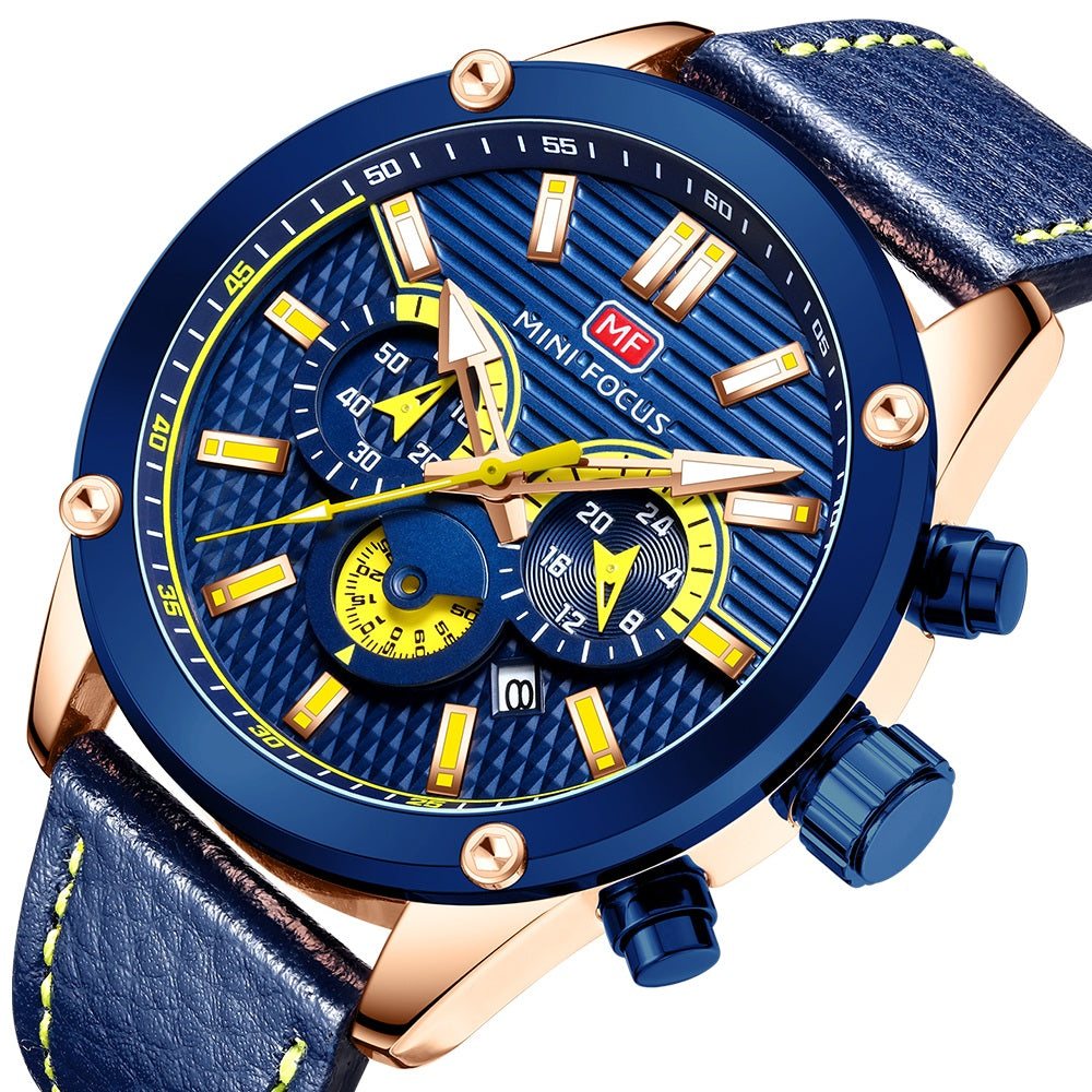 Mini Focus MF0288G.02 Racing-Inspired Blue Chronograph with Leather Strap