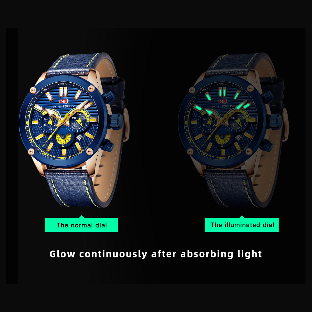 Mini Focus MF0288G.02 Racing-Inspired Blue Chronograph with Leather Strap