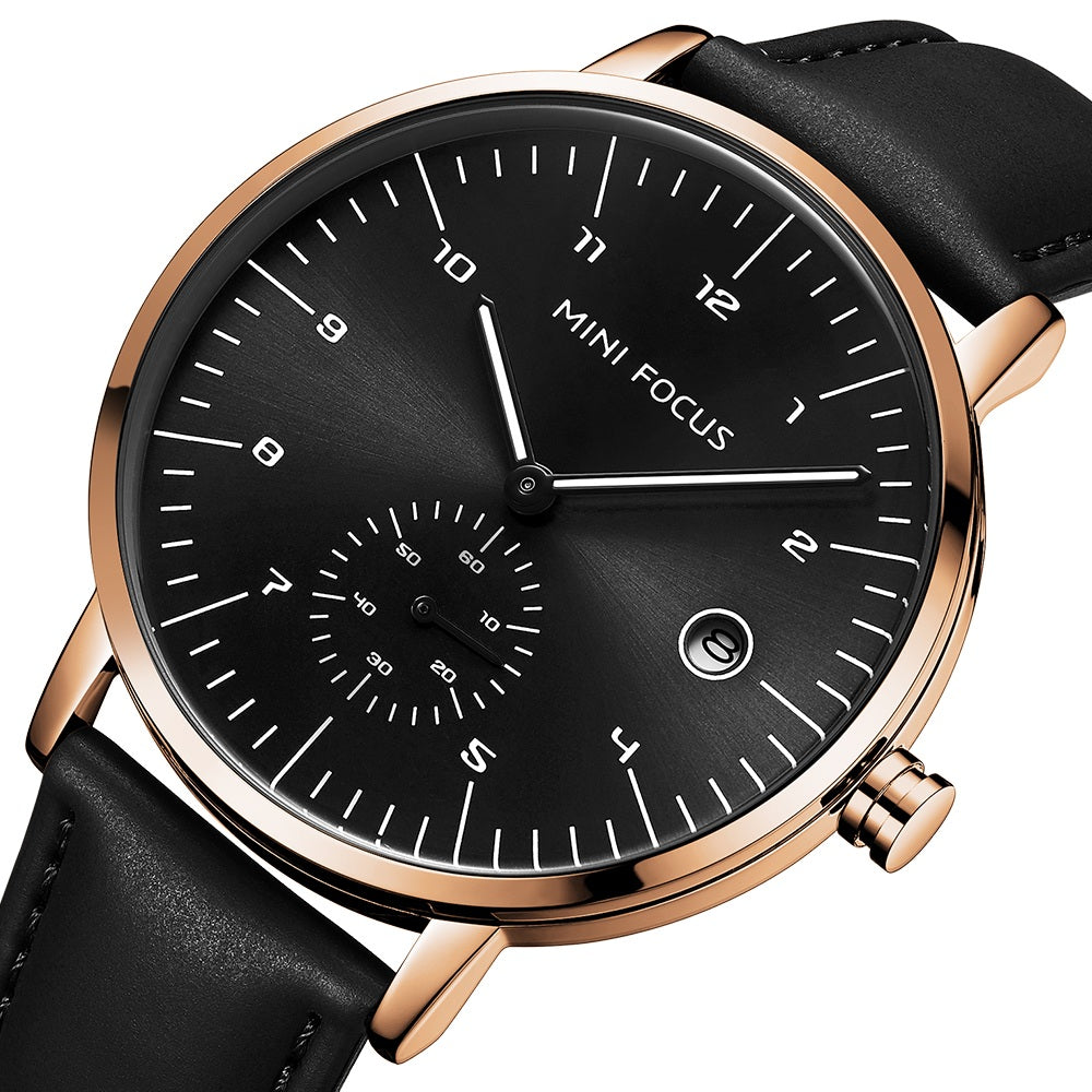 Mini Focus MF0303G.06 Classic Black Dress Watch for Men with Small Seconds Display