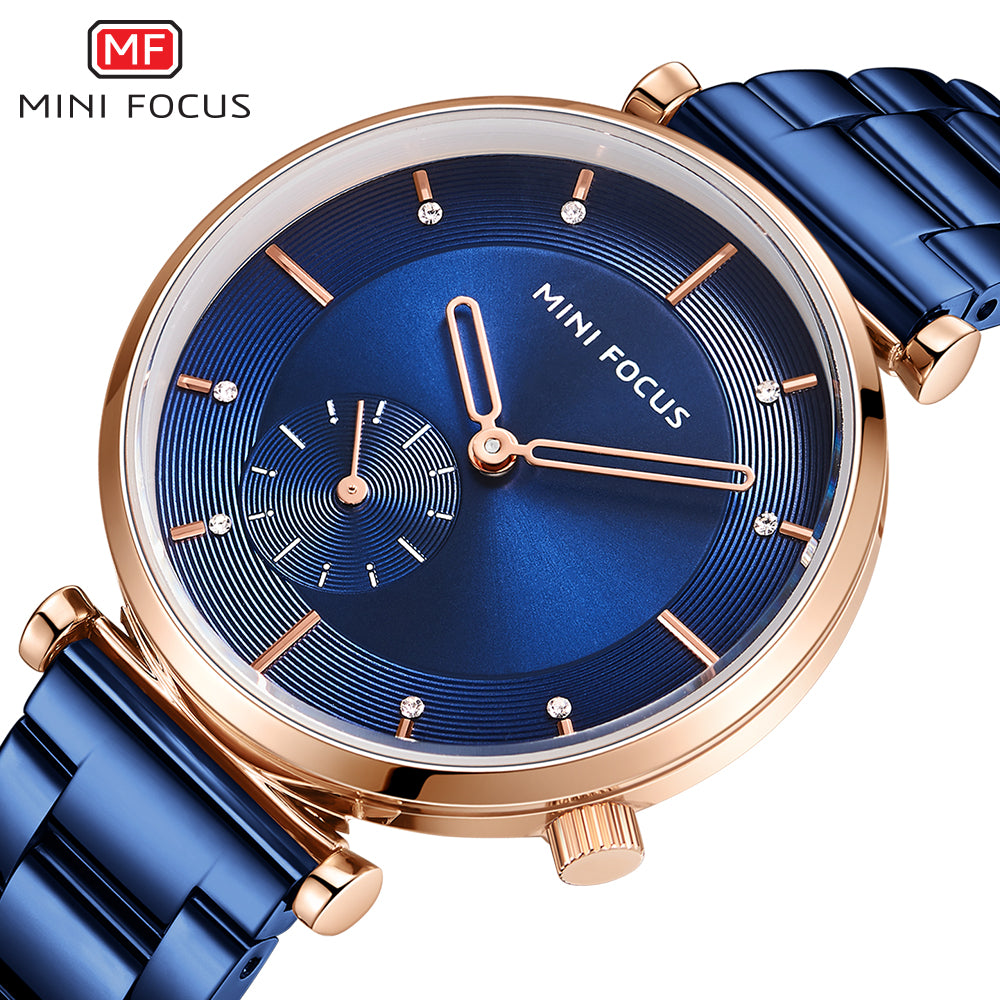 Mini Focus MF0333L.04 Blue Sunray Dial with Rose Gold Accents with Small Seconds Display