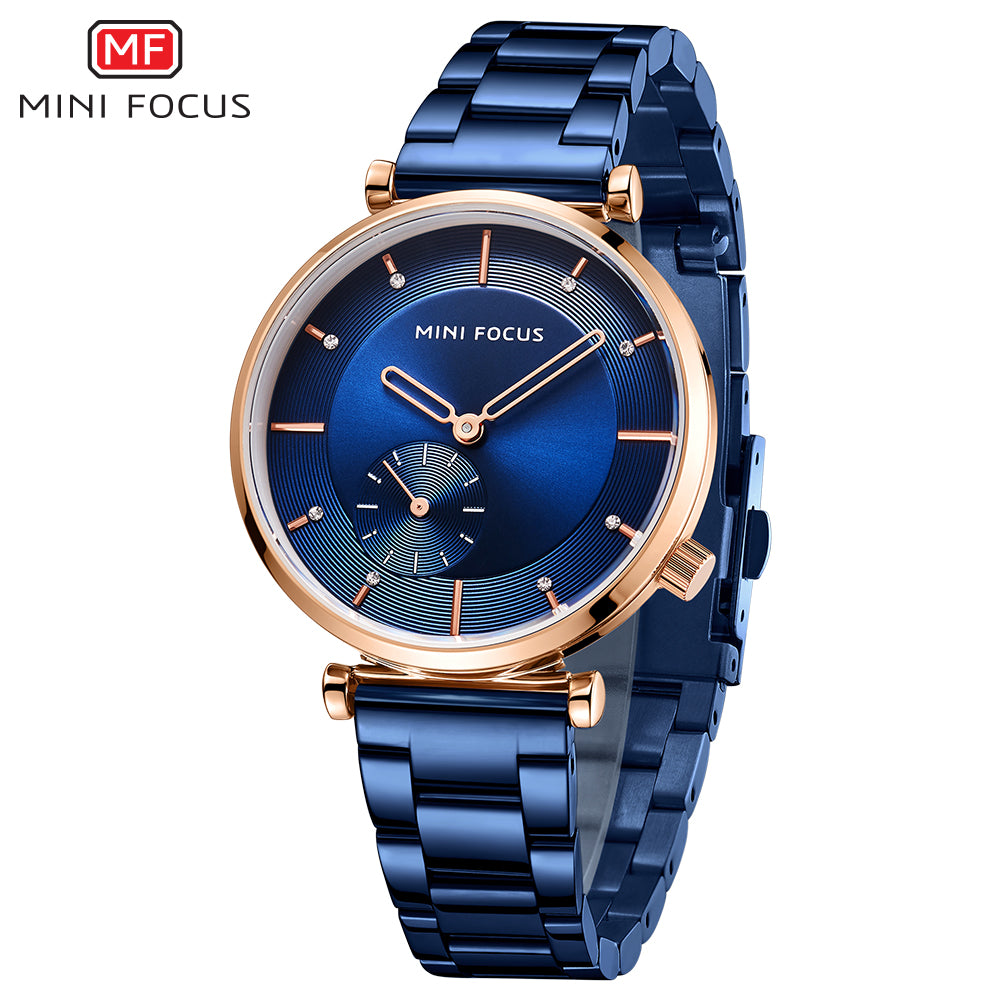 Mini Focus MF0333L.04 Blue Sunray Dial with Rose Gold Accents with Small Seconds Display