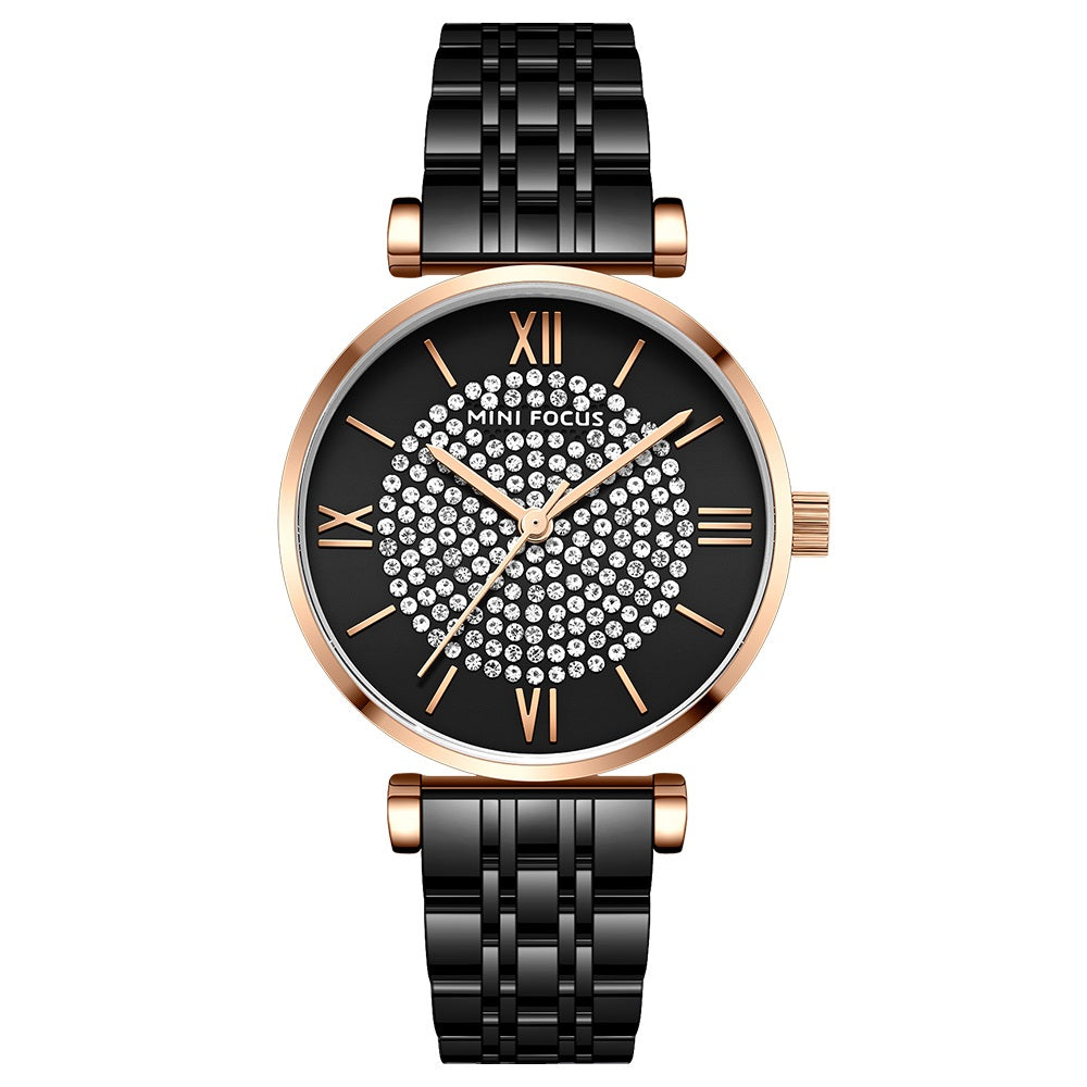 Mini Focus MF0334L.05 Diamond-Studded Black Dial with Rose Gold Accents